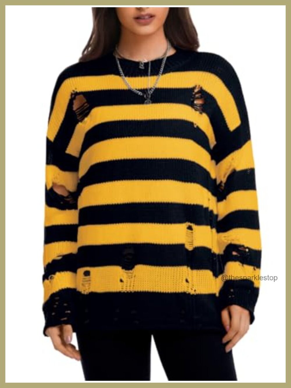 Oversized Ripped Striped Sweater - Grunge Distressed Pullover